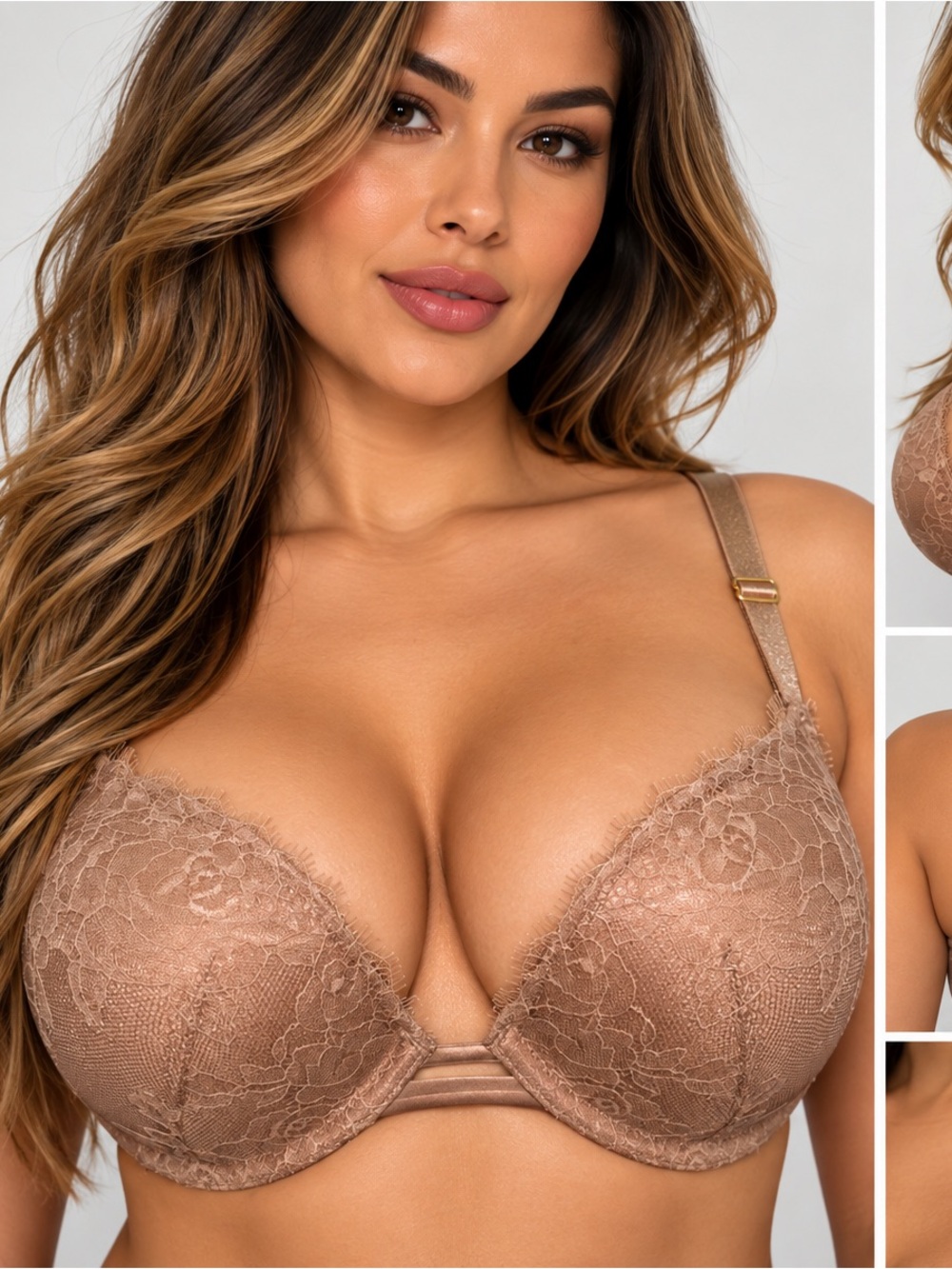 Victoria's Secret Lace Push-Up Bra - Nude Brown Sz 38B NWT